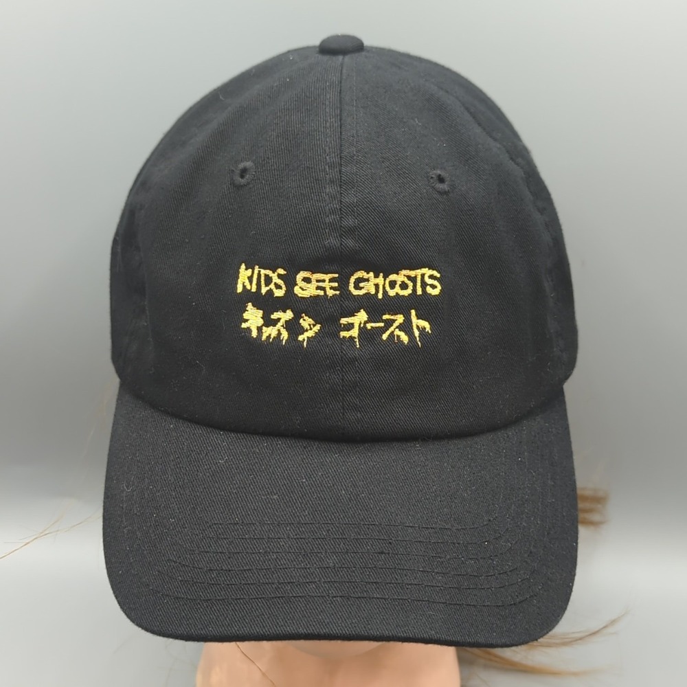 RARE Kanye West Kid Cudi Kids See Ghosts Hat Cap Black Japanese Katakana
